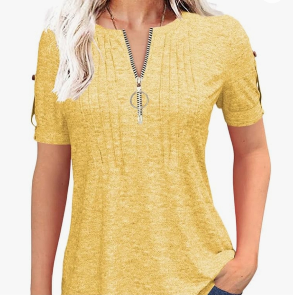 Half Zip Button Sleeve Top